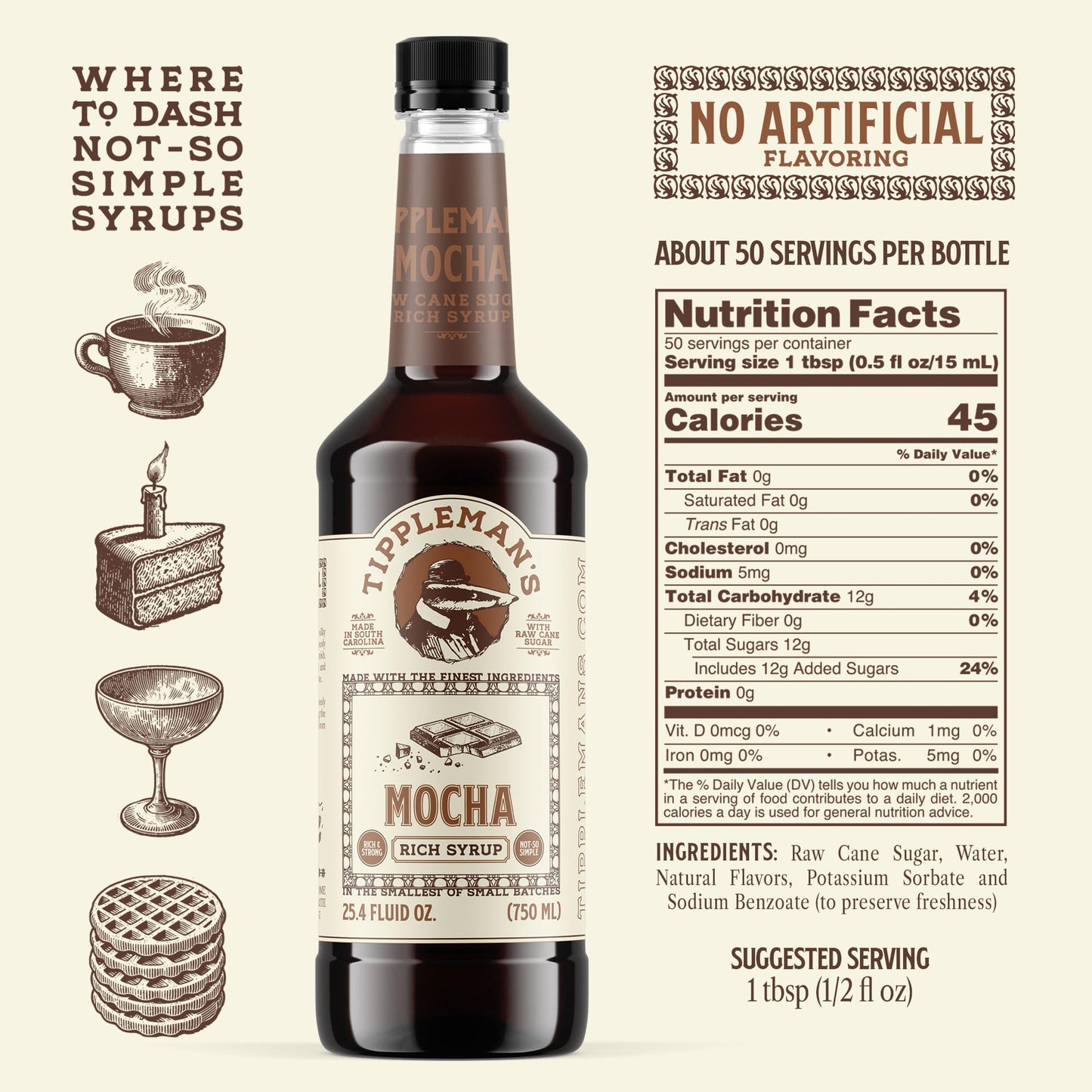 Tipplemans Mocha Coffee Syrup - Rich Flavor For Hot Or Iced Drinks, Latte, Tea, Espresso, Cappuccino, Cocktails, & Baking - 25.4 Fl Oz