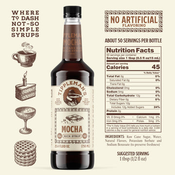 Tipplemans Mocha Coffee Syrup - Rich Flavor For Hot Or Iced Drinks, Latte, Tea, Espresso, Cappuccino, Cocktails, & Baking - 25.4 Fl Oz