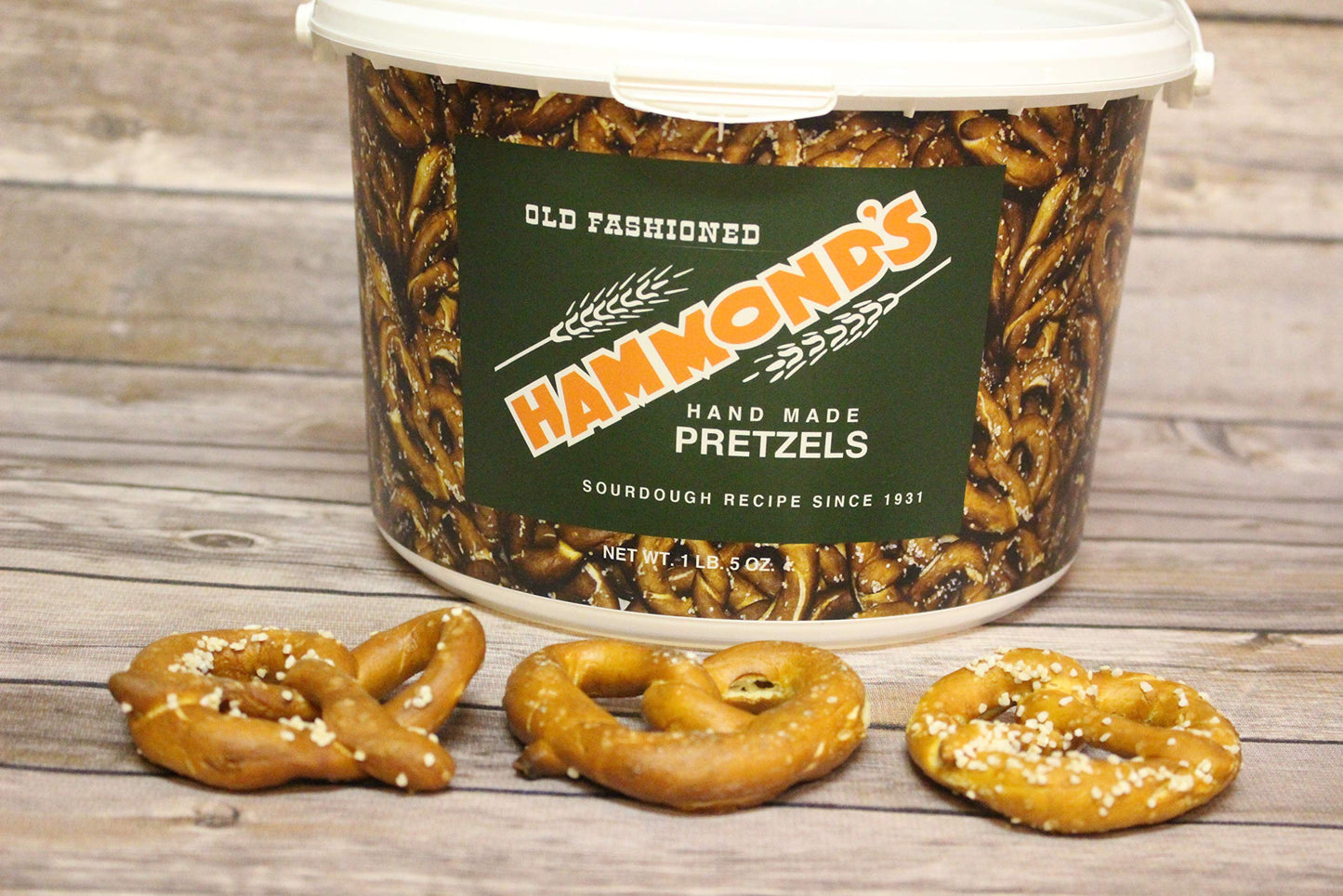 Hammonds Hand-Made Hard Pretzels, Old-Fashioned Sourdough Pretzels, 21 Ounce Bucket