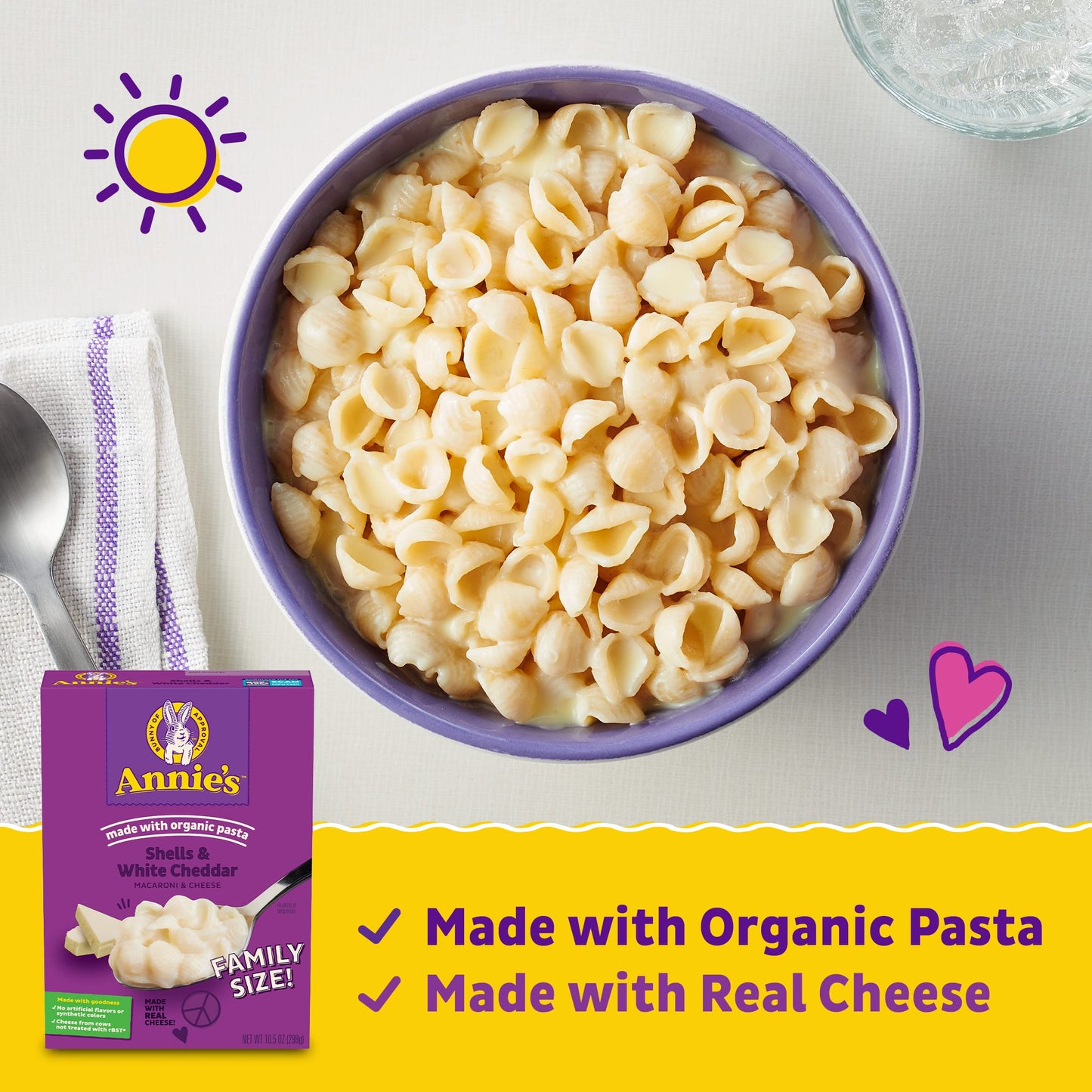 Annie’s White Cheddar Shells Macaroni & Cheese Dinner, Organic Pasta, 10.5 OZ (Pack of 6)