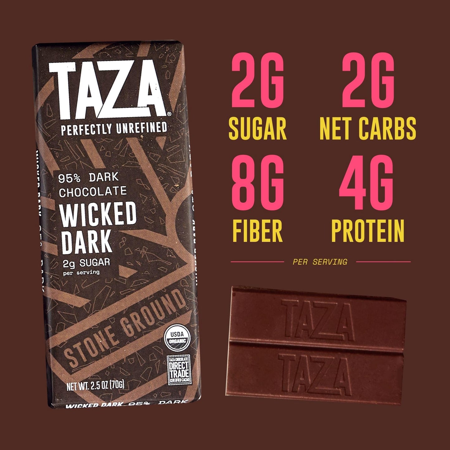Taza Chocolate Organic Wicked Dark 95% Dark Bar Variety Pack, Vegan, 2.5 oz (4 count)