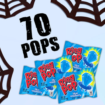 Ring Pop Bulk Lollipop Pack - 70 Count Blue Raspberry Flavored Candy, Individually Wrapped, Great for Parties and Stocking Stuffers