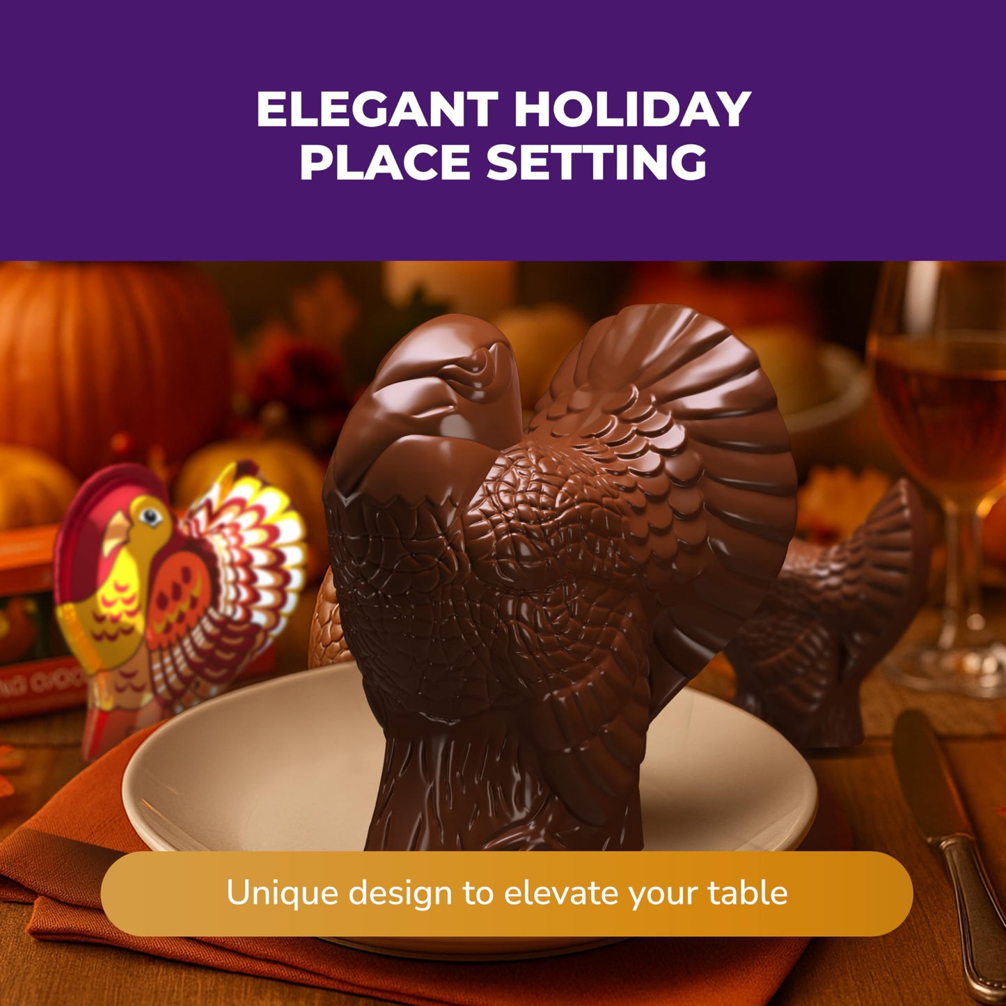 Madelaine Dark Chocolate Turkey Candy - 1 oz Foil-Wrapped Thanksgiving Chocolates - Rich Fall Holiday  & D?cor - 4 Pack Individually Wrapped Turkeys