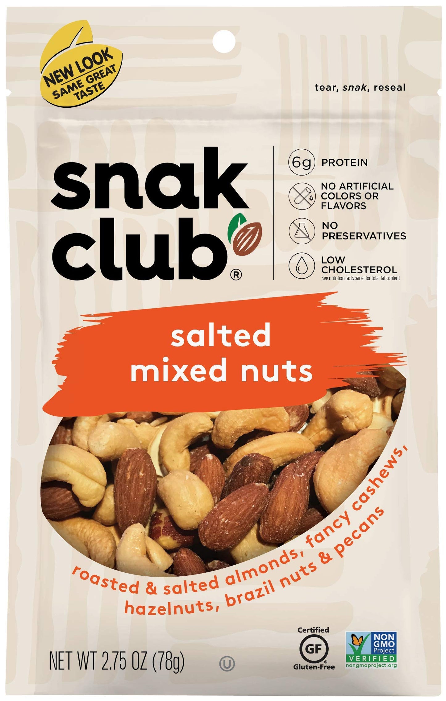 Snak Club Salted Mixed Nuts, 2.75 Ounce (Pack of 6)