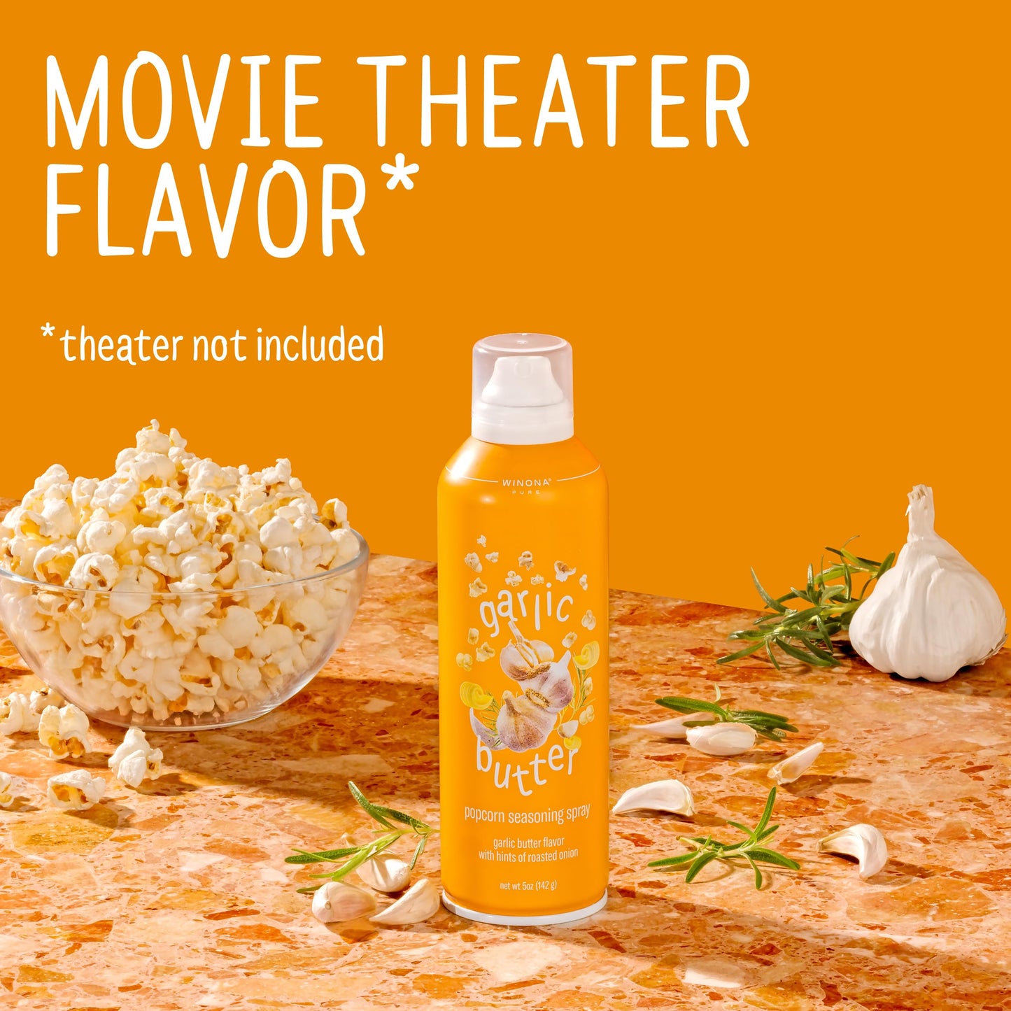 Winona Pure Garlic Butter Seasoning Spray - For Popcorn, Chicken, Baked Potatoes, Vegetables & More - 5 Oz Bottle - 6 Pack