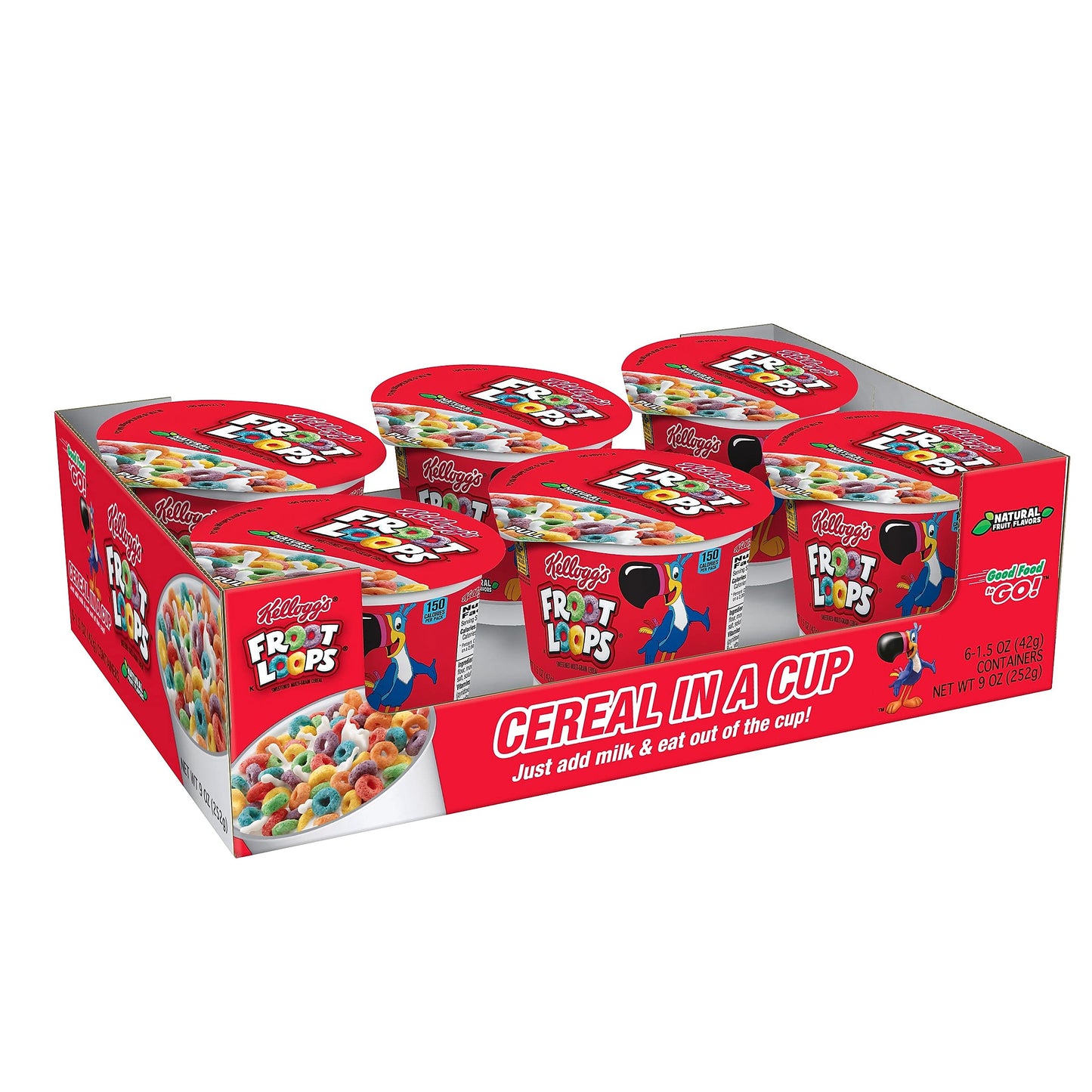 Kelloggs Froot Loops Breakfast Cereal, Single-Serve 1.5Oz Cup, 6 Cups/Box