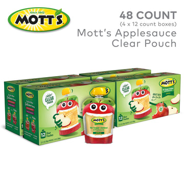 Mott'S No Sugar Added Applesauce, 3.2 Oz Clear Pouches, 48 Count (4 Packs Of 12), Good Source Of Vitamin C, No Artificial Flavor