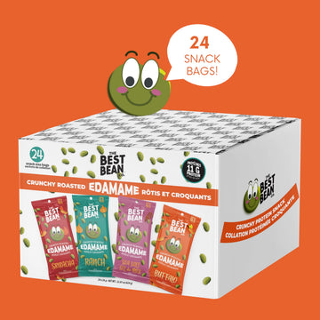 Best Bean Co. Crunchy Roasted Edamame - Variety Pack (24 Bags)  11g Protein per Bag  Healthy Snacks for mature-themeds and Kids  High-Protein Low Carb Keto  Free Snack Packs  0.9oz Each