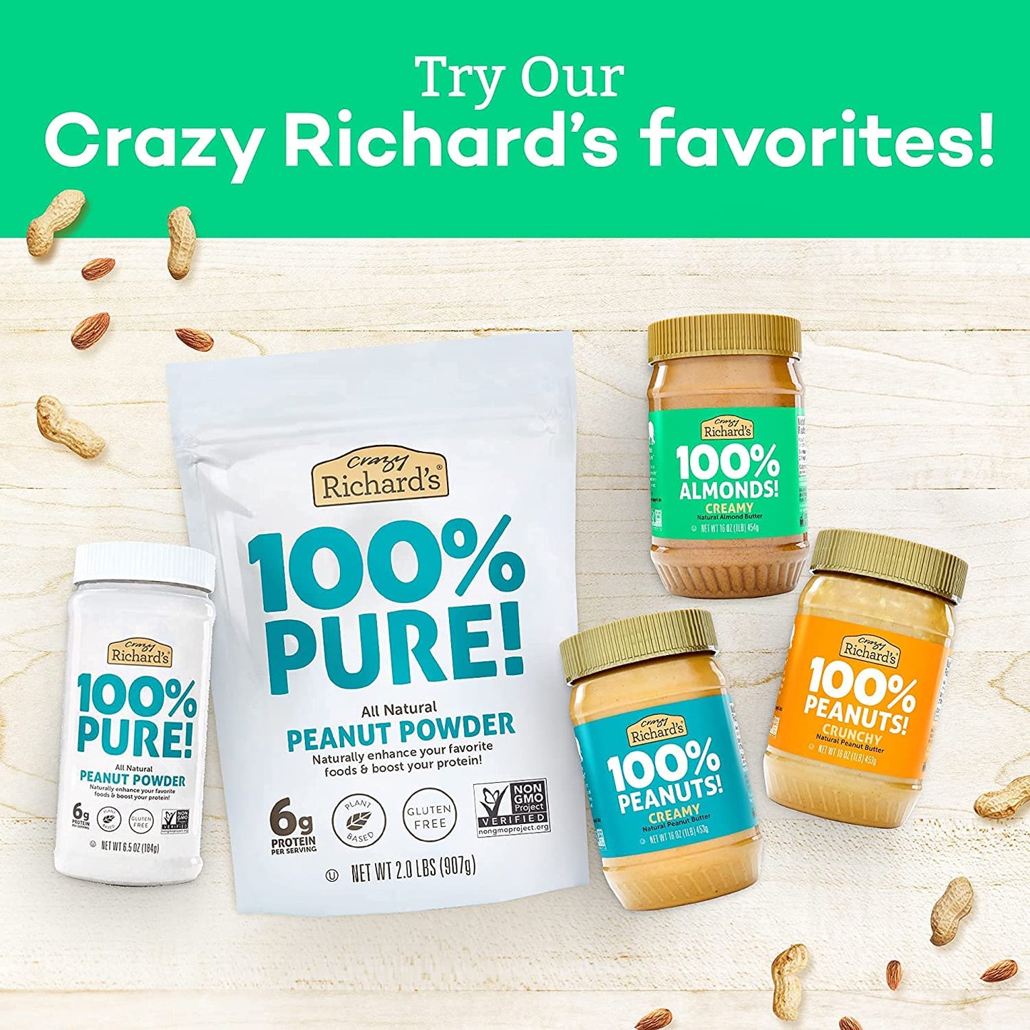 Crazy Richards - 100% All-Natural Peanut Powder, Powdered Peanut Butter, No Sugar Added, Non-GMO, Vegan Resealable Jar Pack of 1