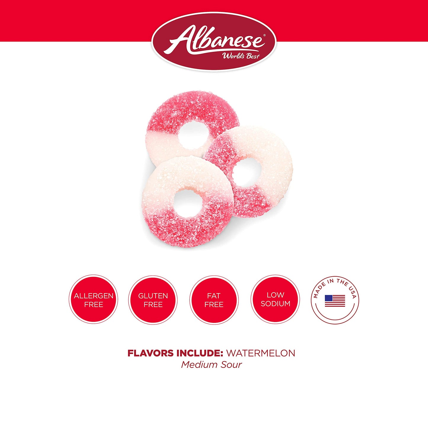 Albanese Gummi Watermelon Rings Candy, 4.5lbs, Pink, Model 50134