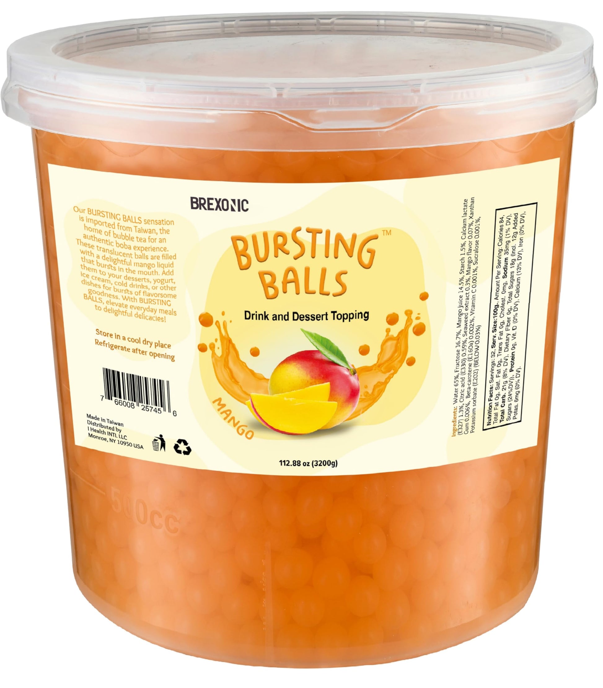 BREXONIC Mango Boba Pearls - Bursting Boba for Bubble Tea, 7 LB Pack