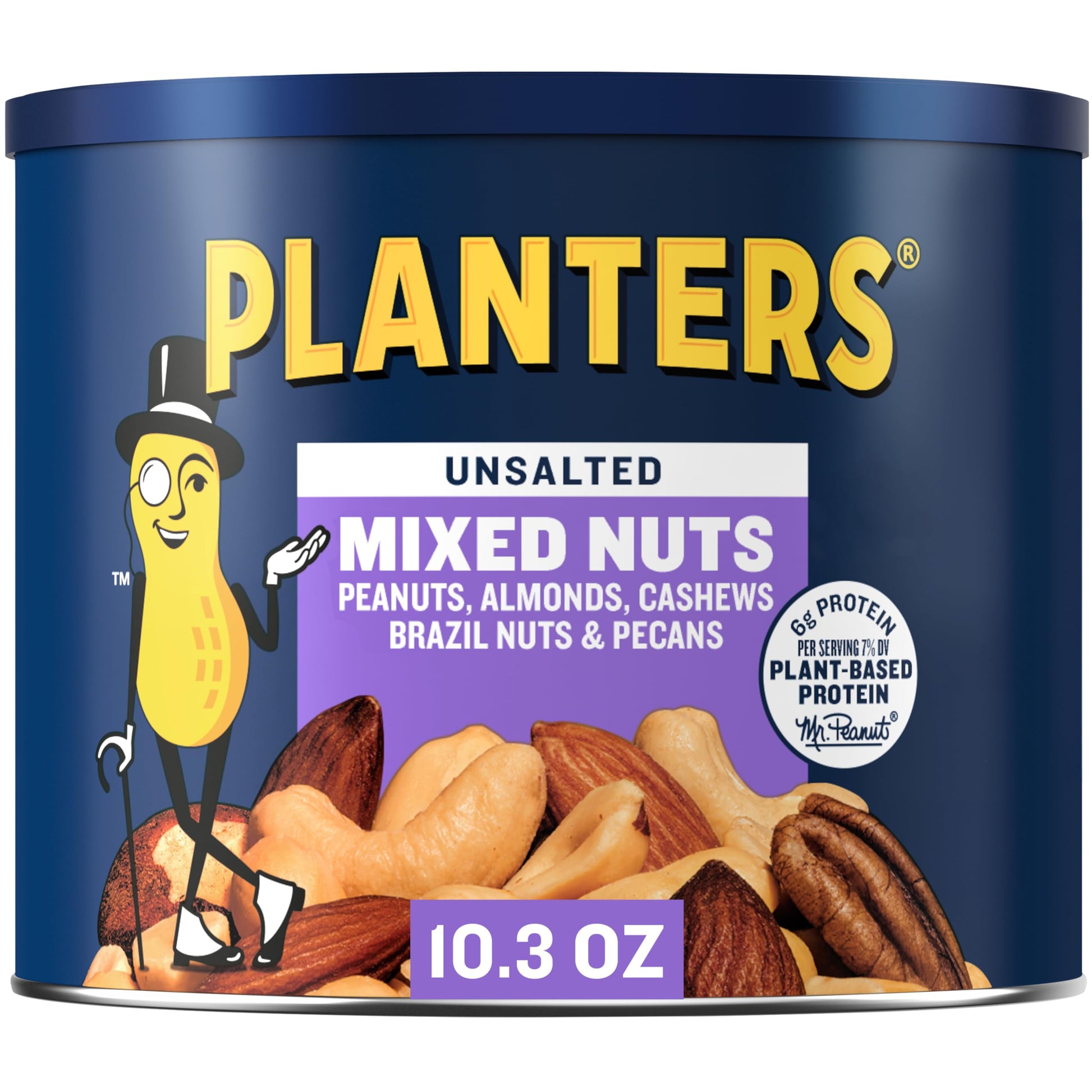 Planters Roasted Unsalted Mixed Nuts, 10.3 Oz Canister