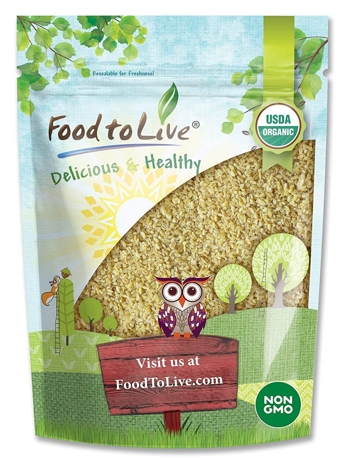Organic Bulgur Wheat, 5 Pounds - Non-GMO Whole Grain, Parboiled Groats, Kosher Borghul Berries, Bulk Seeds, Coarse, High in Diet