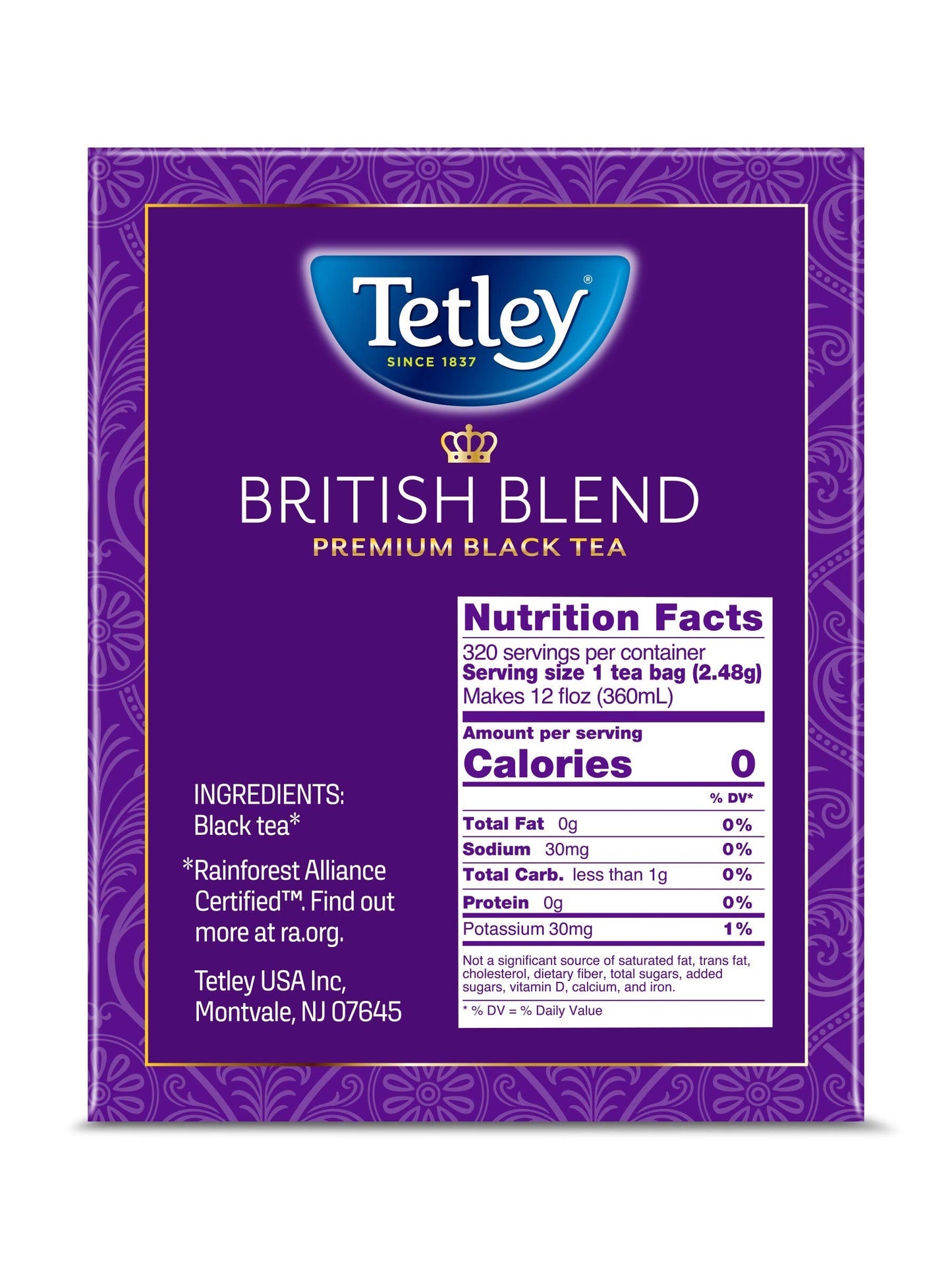 Tetley British Blend Premium Black Tea - 320 Tea Bags, Rainforest Alliance Certified, 320 Count, Rich Flavor and Aroma