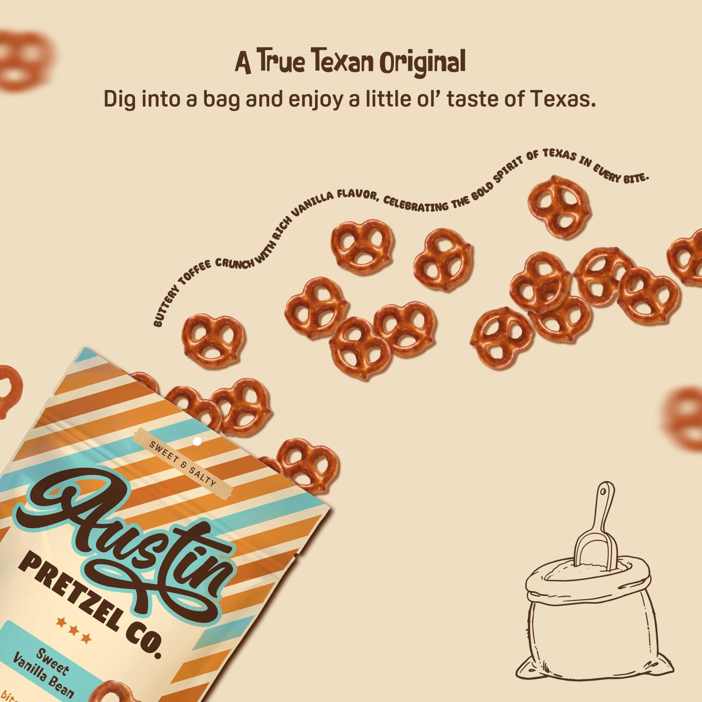 Vanilla Bean Flavor Pretzels - 4 Oz Gourmet Snack, Crunchy Bite-Sized Treats with Rich Butter Toffee Coating - Perfect for Shari