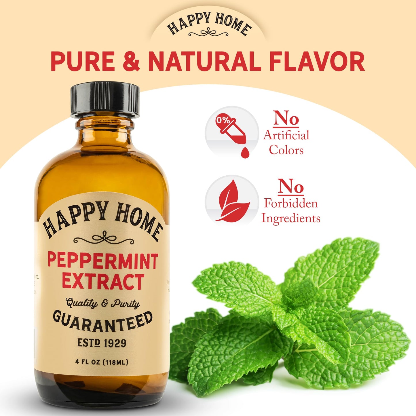 Happy Home Peppermint Extract, Natural Flavoring, 4 oz
