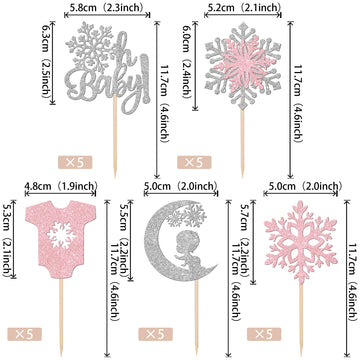 30 Pcs Snowflake Oh Baby Cupcake Toppers Glitter Winter Sweater Moon Snowflake Cupcake Picks It'S A Girl Cake Decorations For Ba