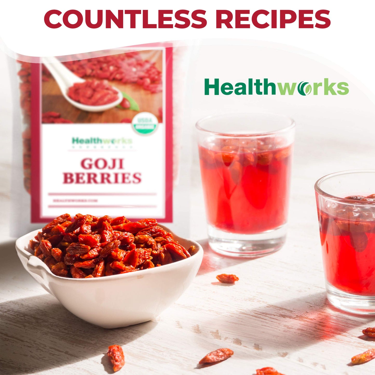 Healthworks Superfoods Organic Dried Goji Berries - 8 Oz - 1 Pack - Vegan and Non-GMO -Certified Organic Raw Sun-Dried Goji Berr