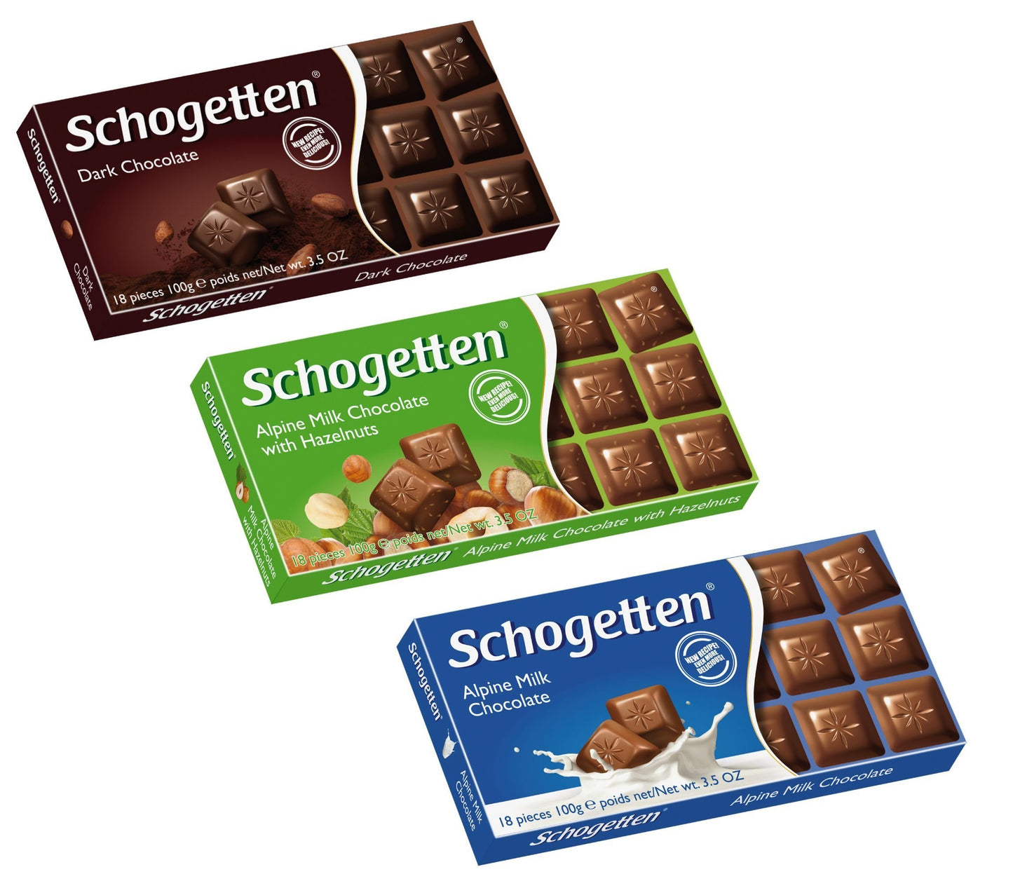 Schogetten Assorted Chocolates Variety Pack, 18 Count (Pack of 3), German Treats