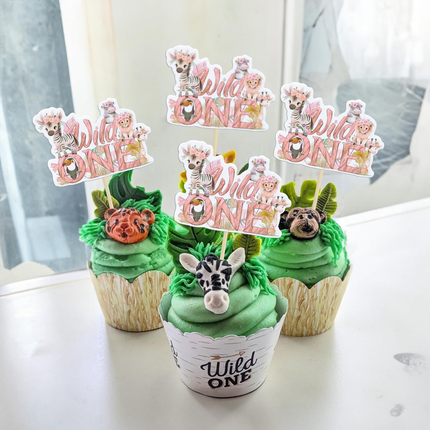 Gyufise 36Pcs Wild One Cupcake Toppers Safari Animal One Cupcake Picks 1St Birthday Baby Shower Cake Decorations Jungle Safari T