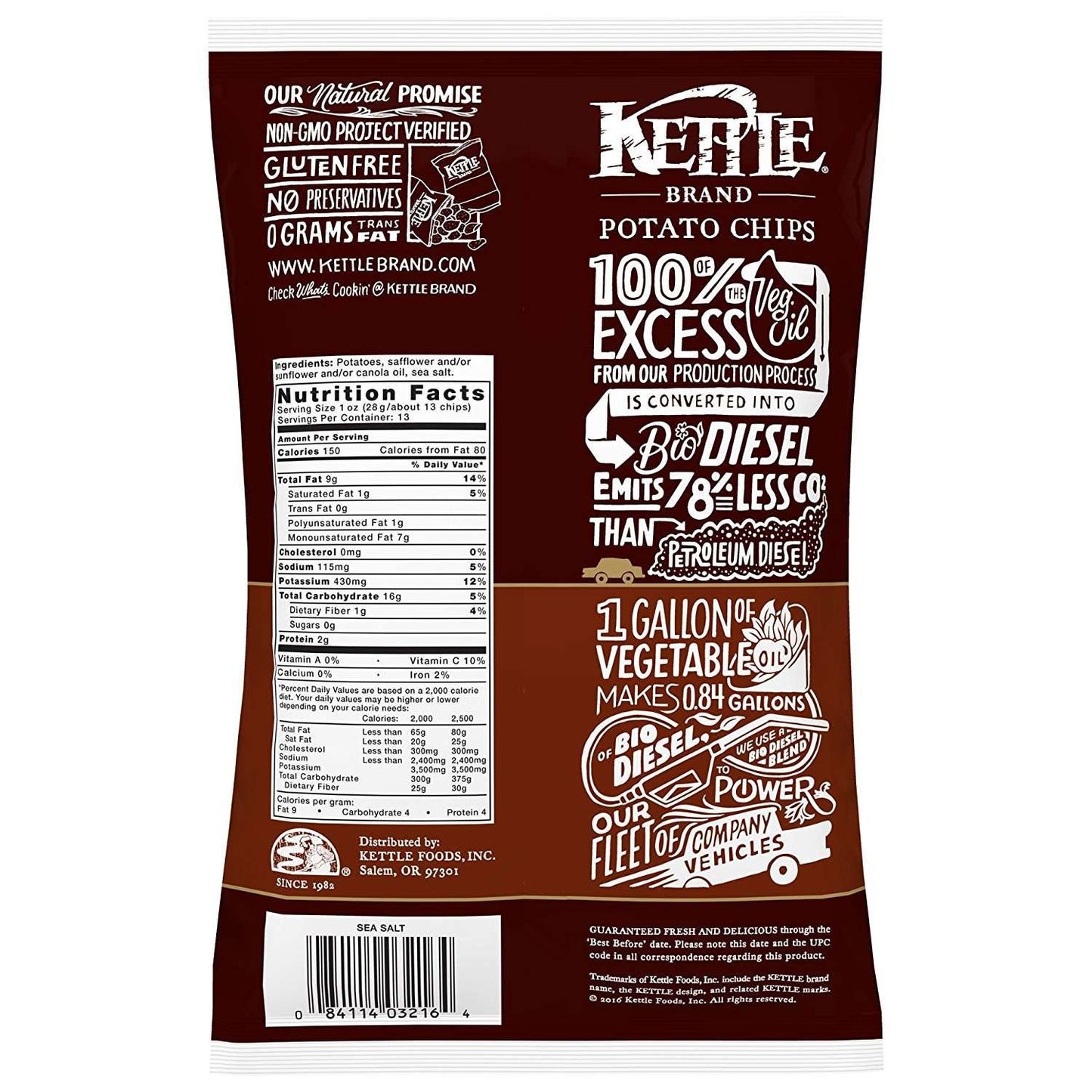 Kettle Brand Potato Chips, Sea Salt, 13 Ounce Party Size, Pack of 10