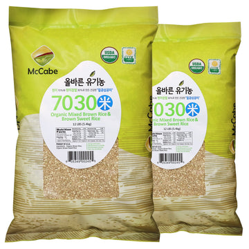 McCabe Organic 7030 Brown Rice & Brown Sweet Rice - Rich with Fiber & Minerals | USDA and CCOF Certified | Product of USA | 12Lb