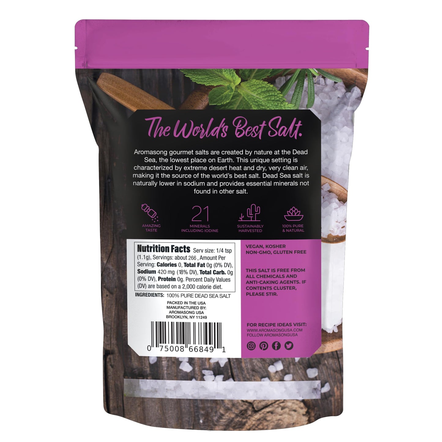 Aromasong Coarse Sea Salt For Grinder Refill - 100% Pure & Natural Dead Sea Salt Coarse Grain Bulk 5 Lb. Packaging May Vary