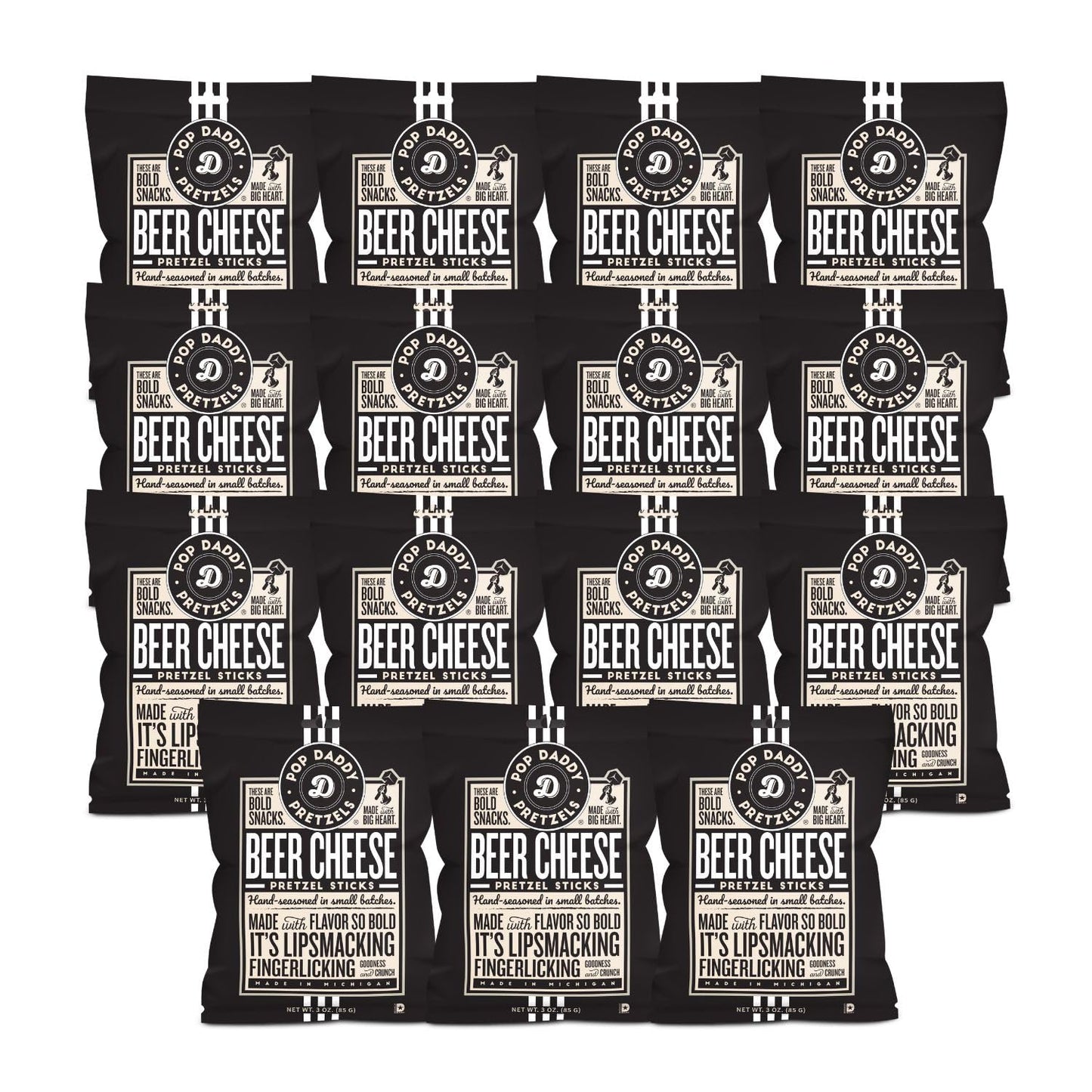 POP DADDY Flavored Pretzel Sticks, Beer Cheese Flavor, 3oz, 15 Pack, Healthy Gourmet Snack