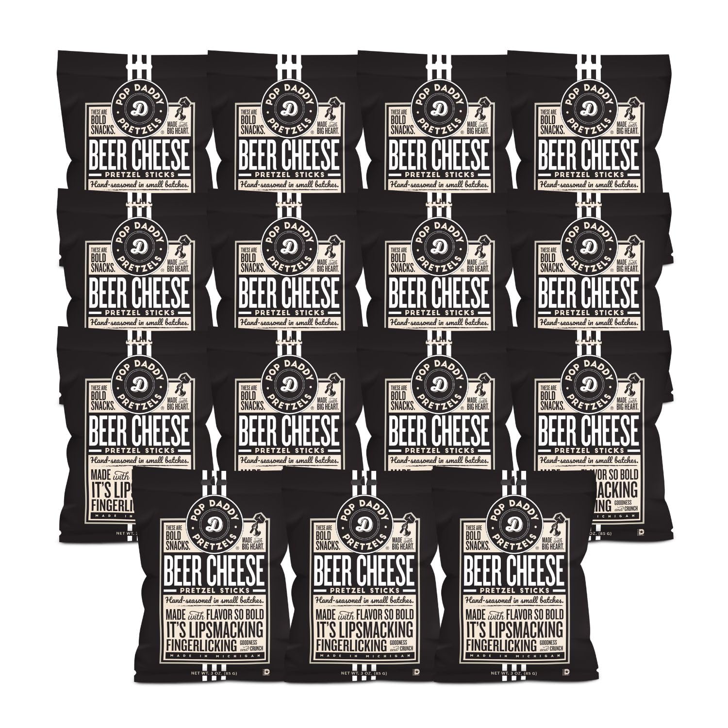 POP DADDY Flavored Pretzel Sticks, Beer Cheese Flavor, 3oz, 15 Pack, Healthy Gourmet Snack