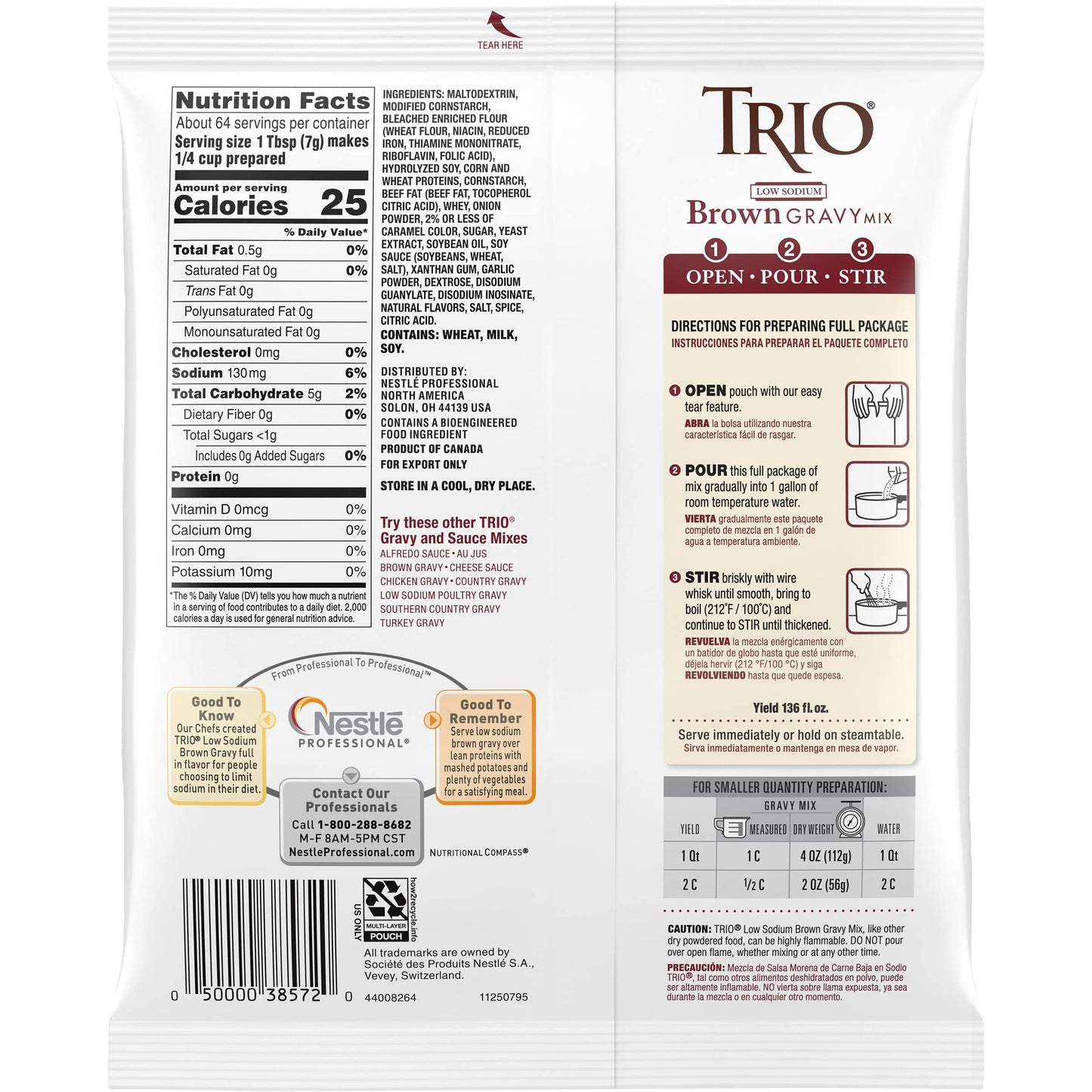 Trio Brown Gravy Mix, Brown Gravy Sauce, Low Sodium Foods, Just Add Water, 16 Oz Bag