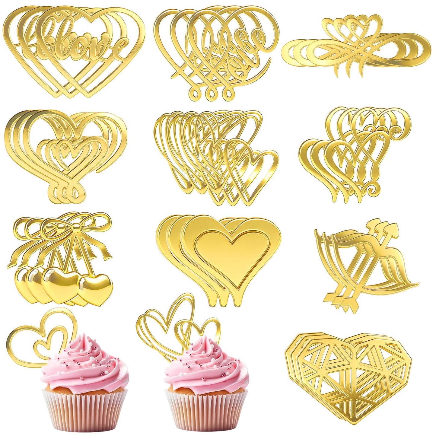 Julbear 30 Pcs Valentine S Day Heart Cupcake Toppers  Happy Valentine S Day Cake Topper Acrylic Decorations For Valentine S Day Wedding Anniversary Engagement Birthday Party Supplies (10 Design)