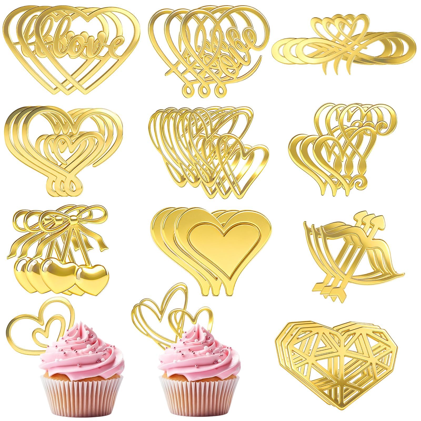 Julbear 30 Pcs Valentine S Day Heart Cupcake Toppers  Happy Valentine S Day Cake Topper Acrylic Decorations For Valentine S Day Wedding Anniversary Engagement Birthday Party Supplies (10 Design)