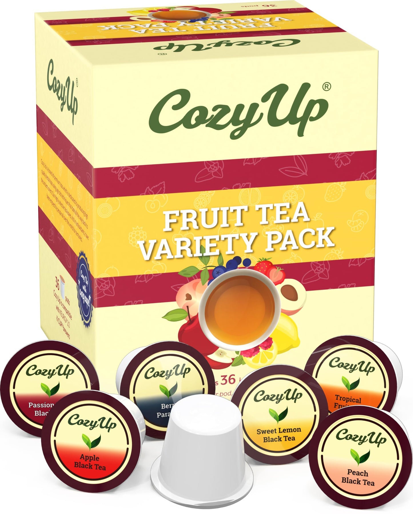 Cozy Up Iced Sweet Fruit Black Tea K-Cup Variety Pack, 36 Count - Compatible with Keurig Brewers, Includes Lemon, Tropical, Berry Flavors