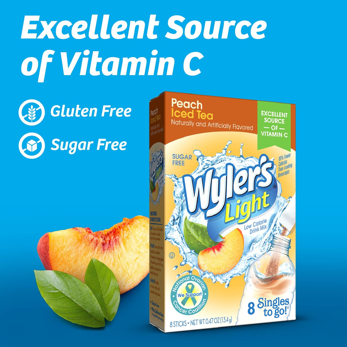 Wyler s Light Peach Iced Tea Singles To Go Drink Mix, 8 CT (Pack of 4)