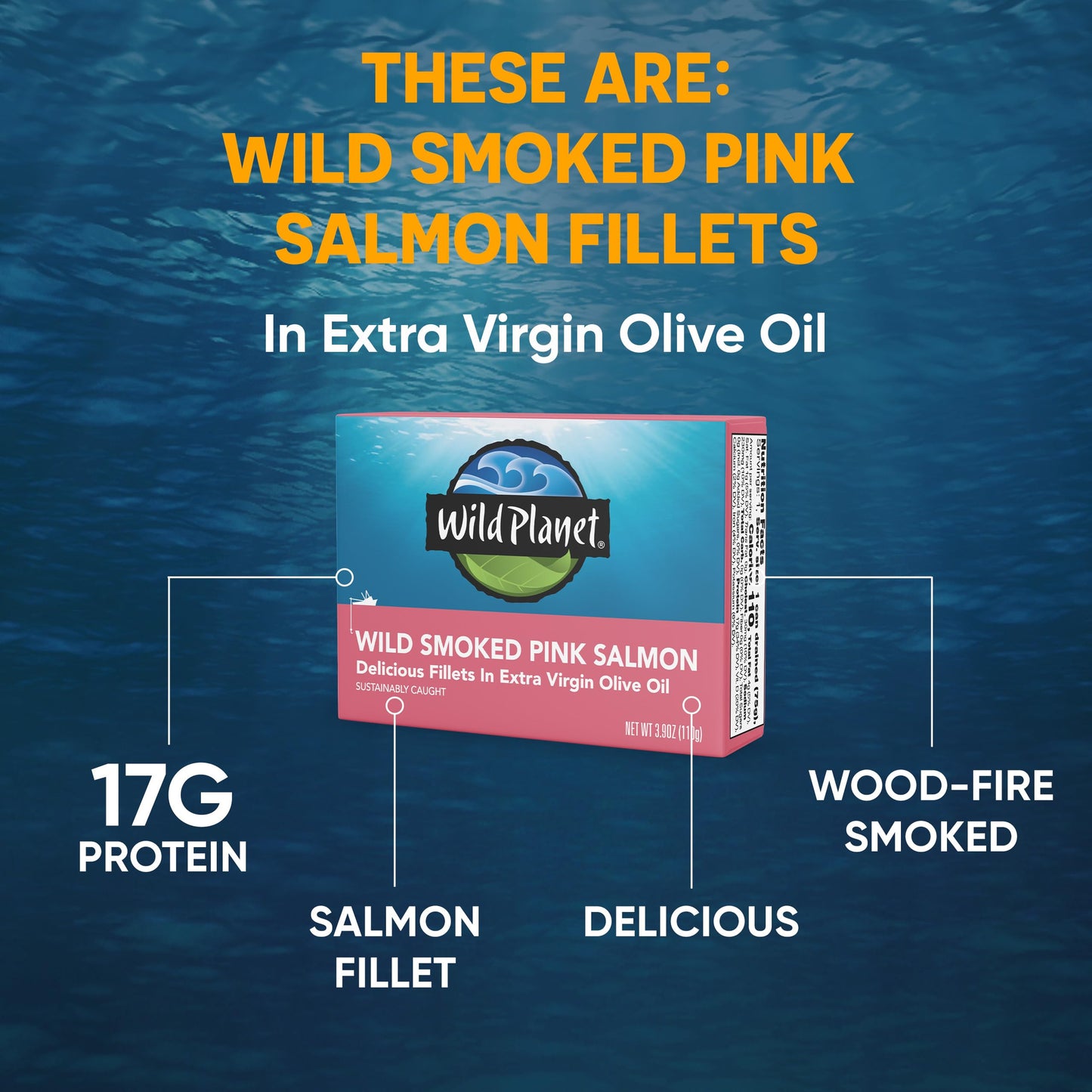Wild t Wild Smoked Pink Salmon Fillets in Extra Virgin Olive Oil  Tinned Fish  Canned Salmon  Sustainably Wild-Caught  Non-GMO  Keto and Paleo  3.9 oz