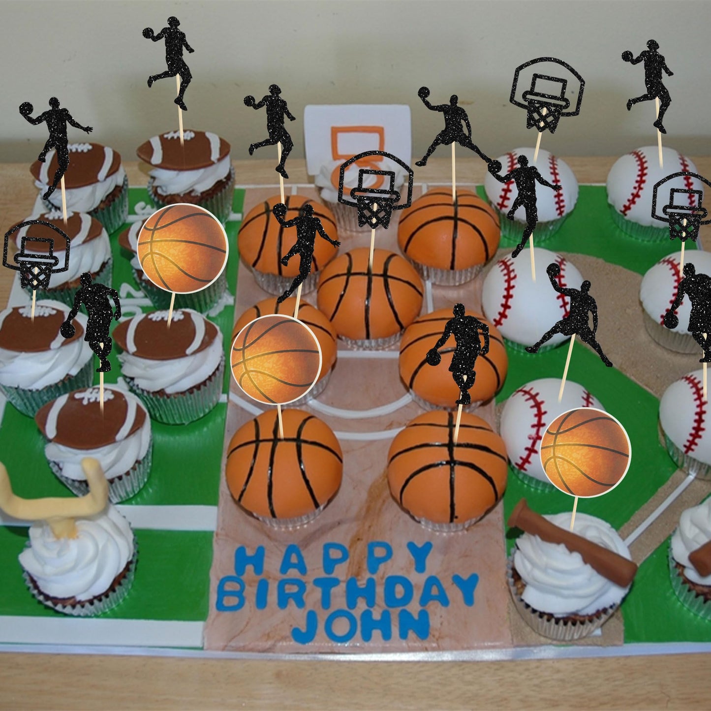 24Pcs Basketball Cupcake Toppers Star Sports Fan Basketball Backboard Cupcake Picks Baby Shower Basketball Players Sports Theme