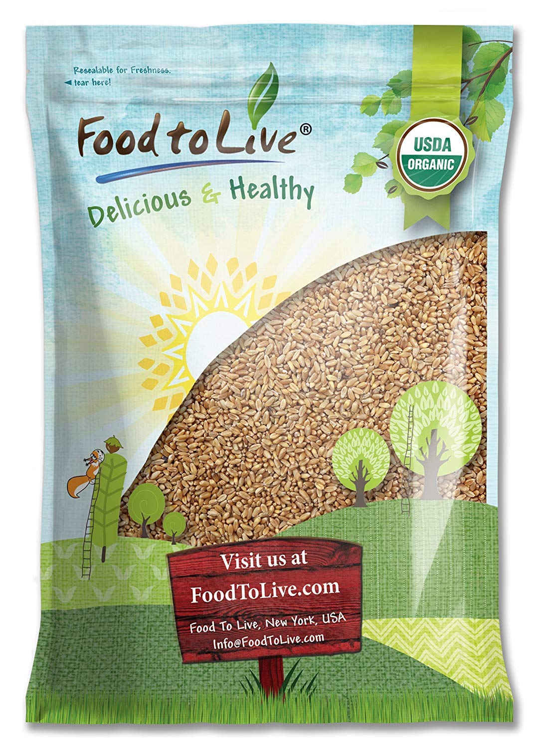 Food to Live - Organic Hard Red Wheat Berries, 10 Pounds Non-GMO, Kosher, Raw, Sproutable, Vegan, Sodium and Sugar Free