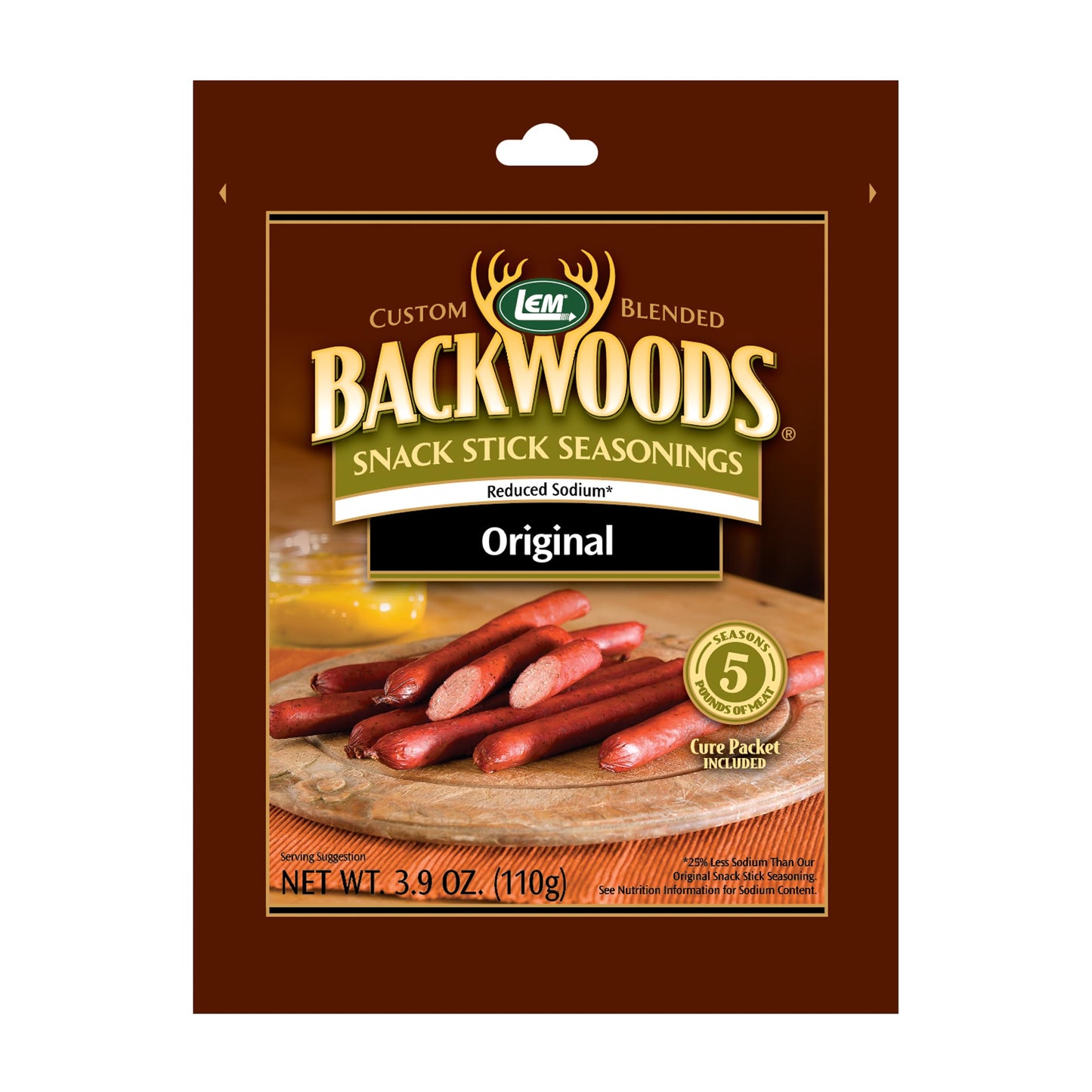 LEM Backwoods Reduced Sodium Snack Stick Seasoning, Seasons Up to 5 lbs, 3.9 Ounce Packet, Model 9161