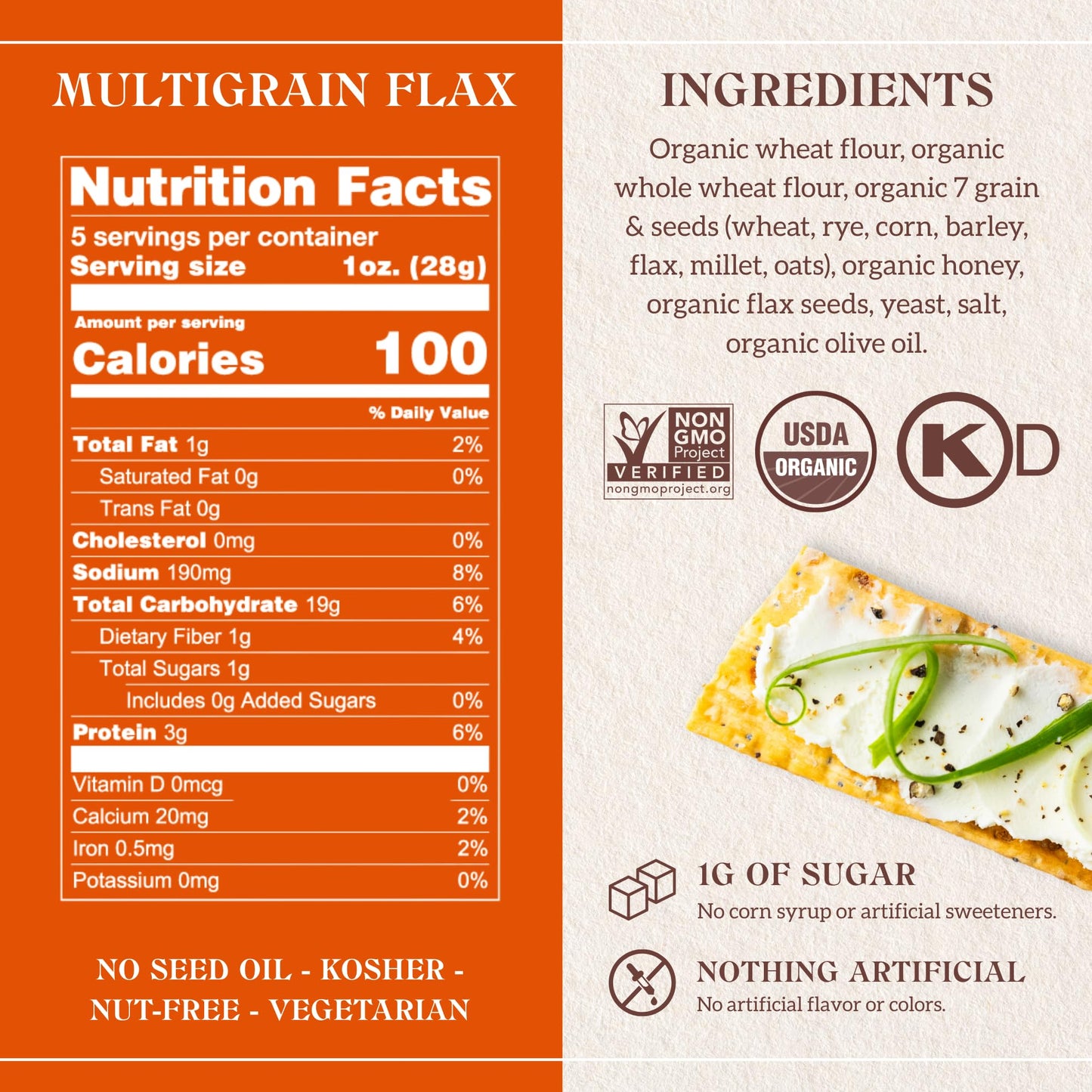 Firehook Multigrain Flax  ers - Organic, Non-GMO, Kosher, 5.5 oz Box