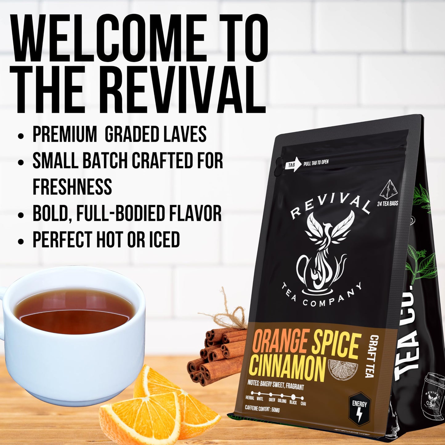 REVIVAL TEA COMPANY Orange Spice Cinnamon Tea - Black Tea Blend with Orange Peel - Loose Leaf 6 Ounces