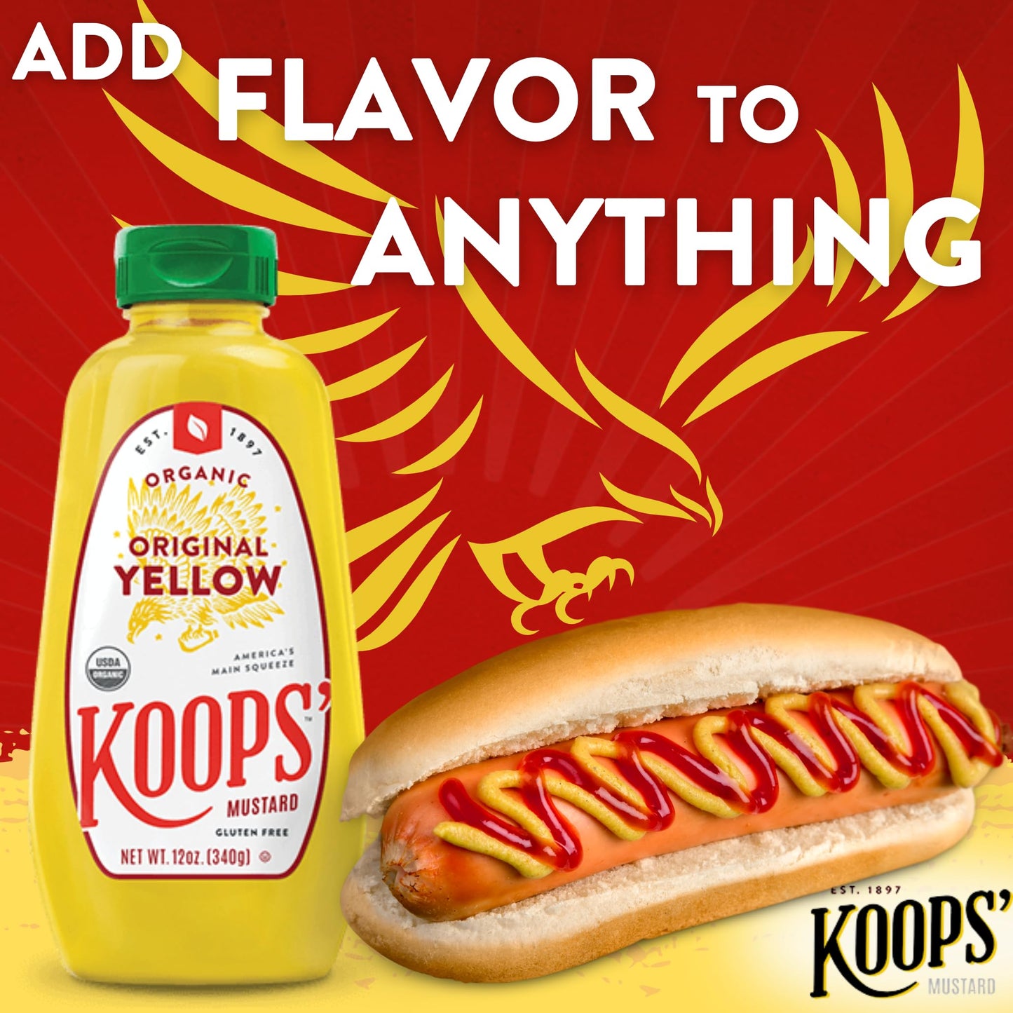 Koops' Organic Yellow Mustard - Gourmet Mustard, Gluten-Free, Kosher, Usda Certified Organic, Made In Usa, From Quality Mustard