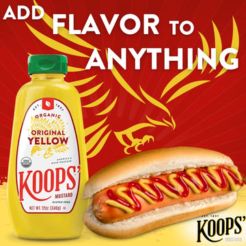 Koops' Organic Yellow Mustard - Gourmet Mustard, Gluten-Free, Kosher, Usda Certified Organic, Made In Usa, From Quality Mustard