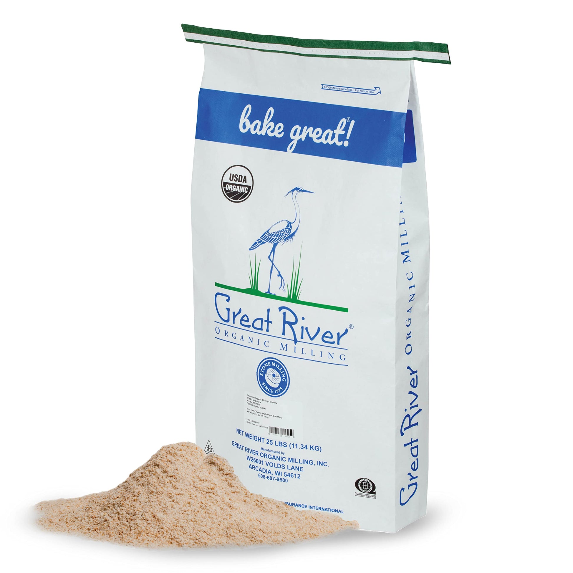 Great River Organic Milling Organic Whole Wheat Flour, 25 lb, Pack of 1, Model 684765110251