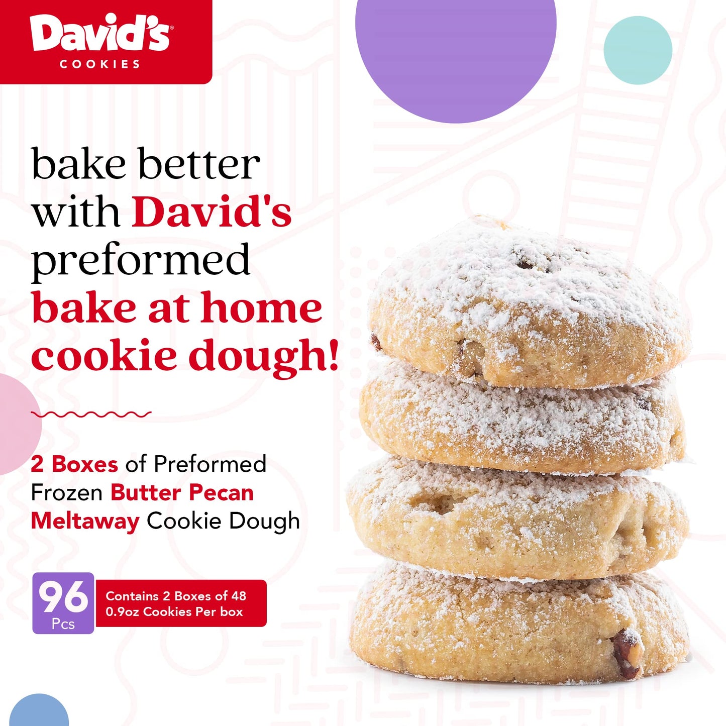 Davids Cookies Preformed Frozen Cookie Dough Butter Pecan 96 count