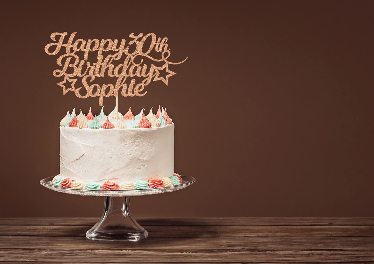 EDSG Personalized Birthday Cake Topper, Double-Sided Glitter Card, Champagne Gold, Customizable with Any Age or Name