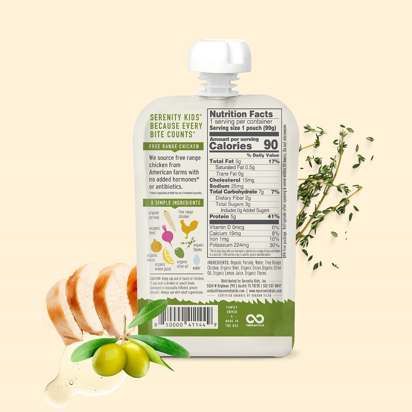 Serenity Kids 6+ Months Baby Food Puree - Ethically Sourced Meat & Organic Veggies - Parsnip, Beet, Free Range Chicken & Thyme -