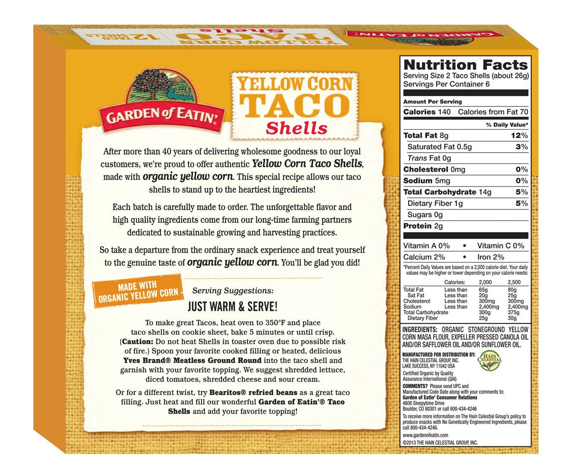 Garden of Eatin' Yellow Corn Taco Shells, 12 Count (Pack of 12)