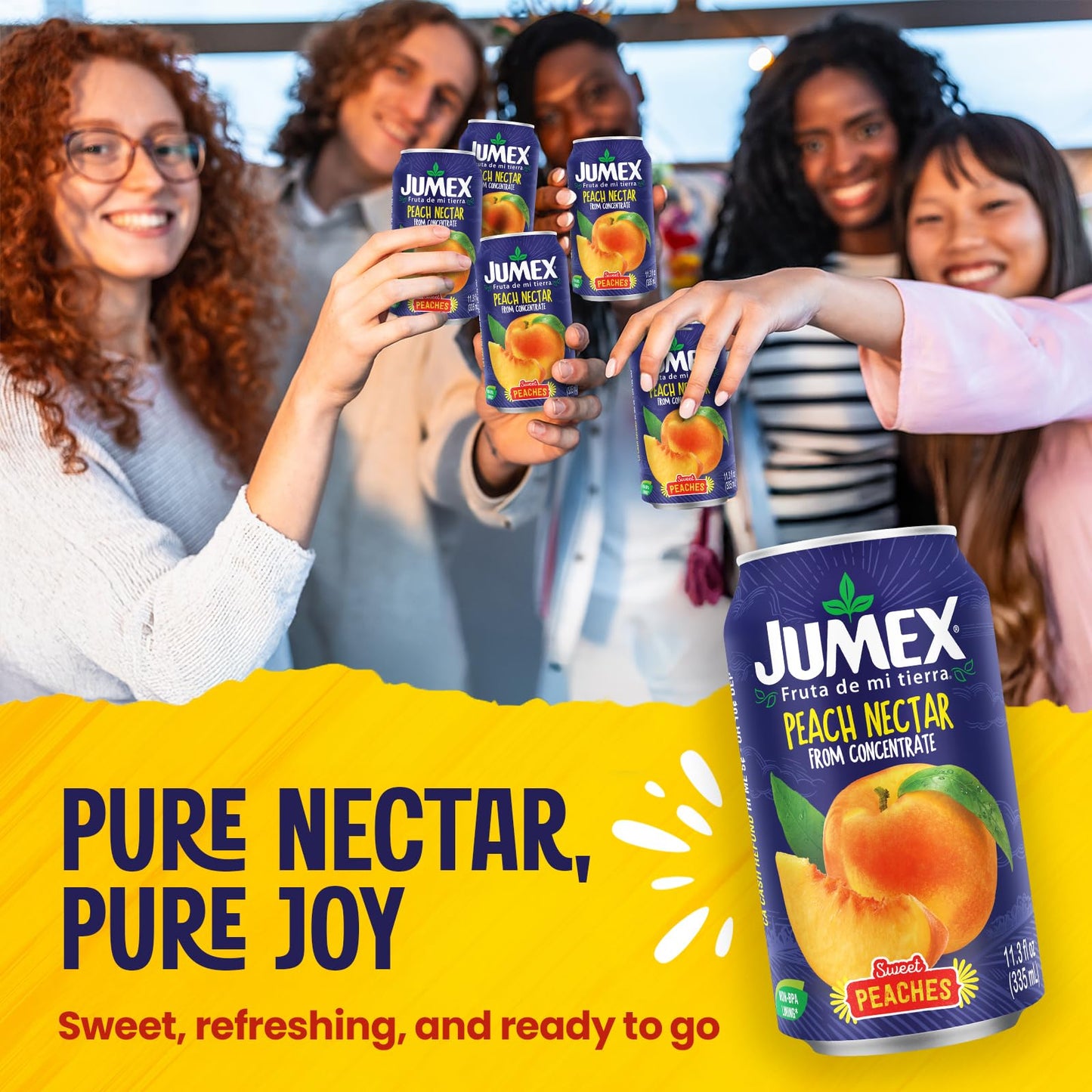 Jumex Peach Nectar | Recyclable Can | 11.3 Fl Oz | Pack of 24 | Non-BPA Lining