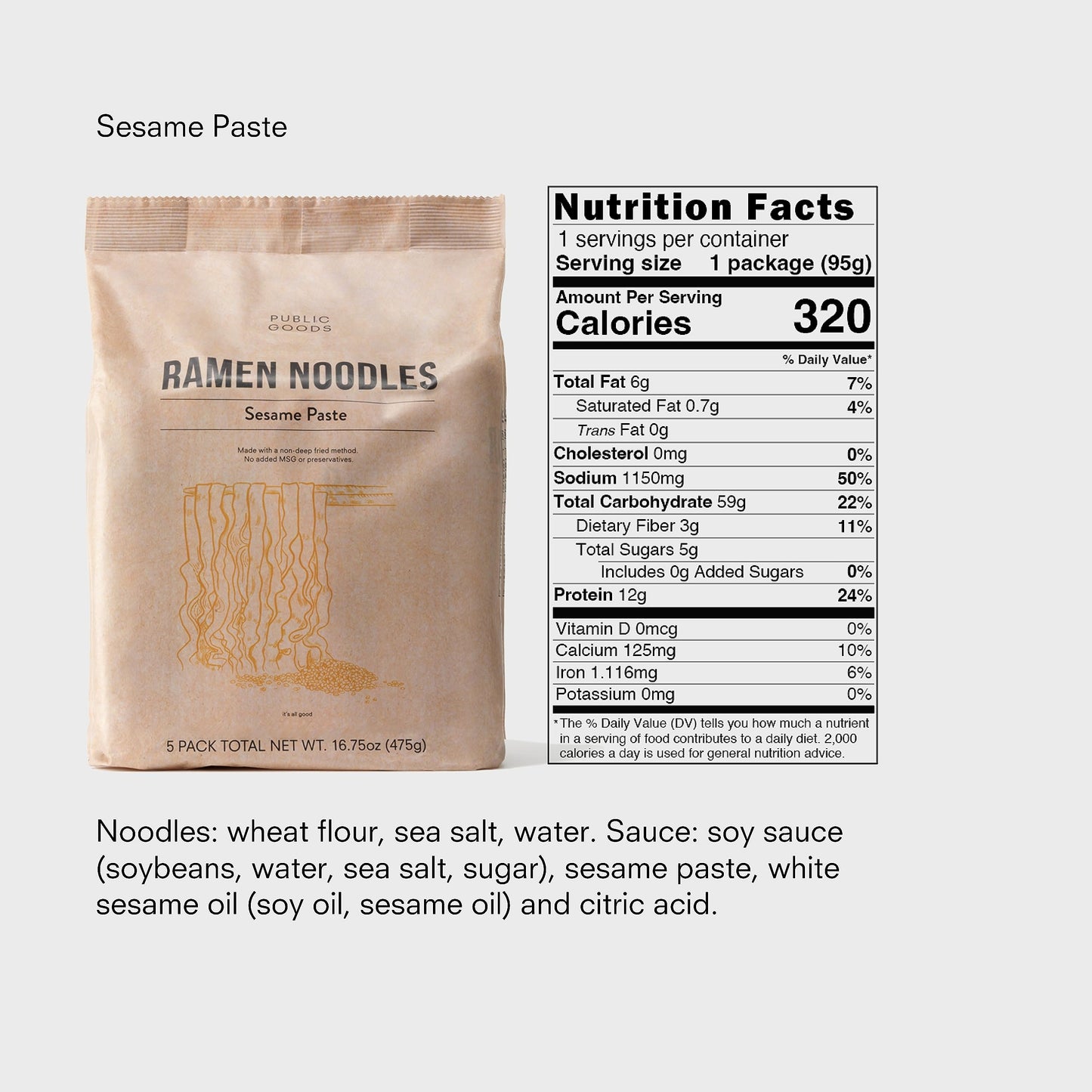 Public Goods Ramen Noodles | Brothless Vegan Noodle | All Natural Ingredients | Preservative Free | No Added Msg | Sesame Paste