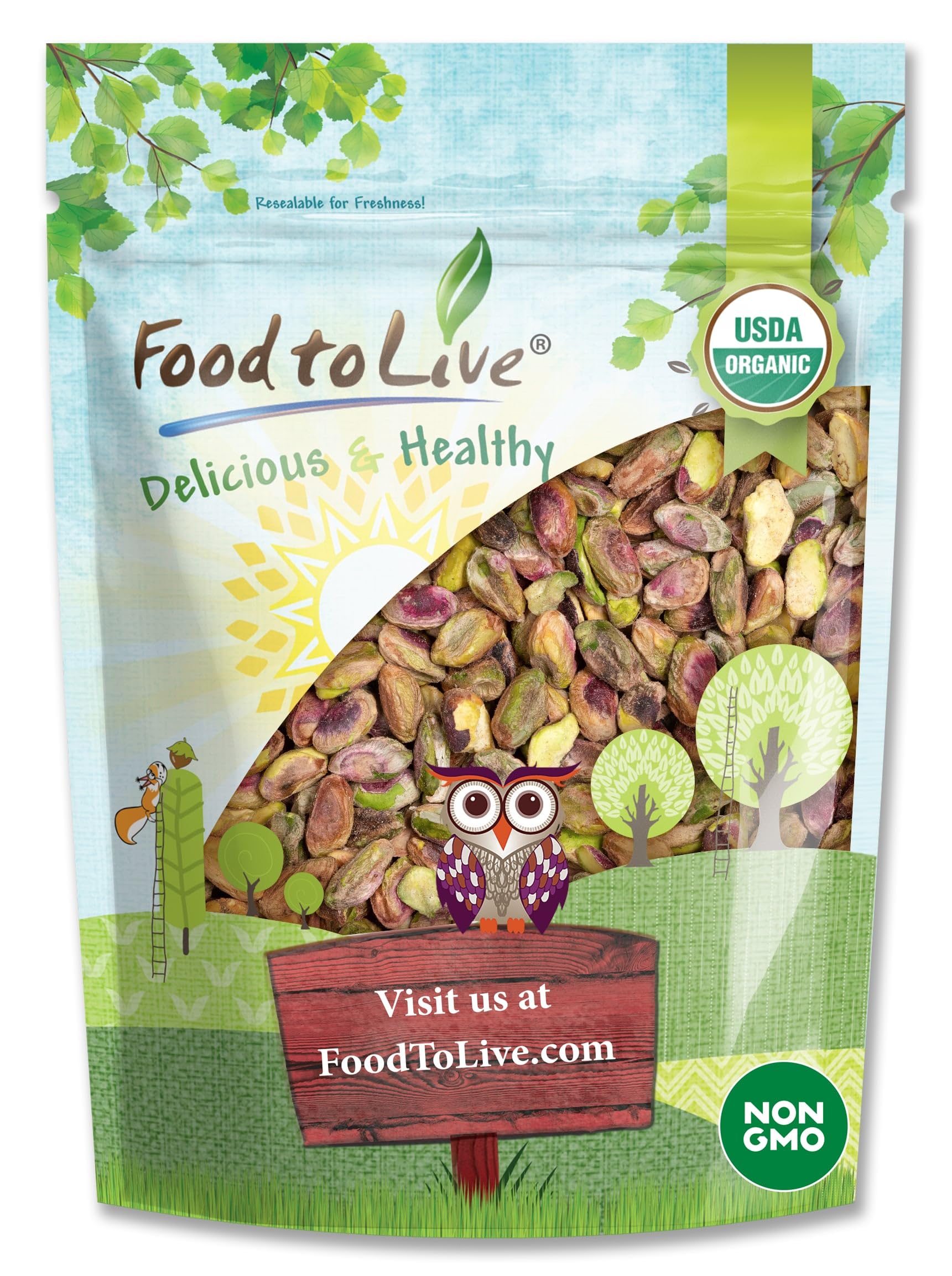 Food to Live - Organic Raw Pistachios, No Shell, 2 Pounds - Non-GMO Unsalted and Unroasted Kernels. Perfect for Snacking and Coo